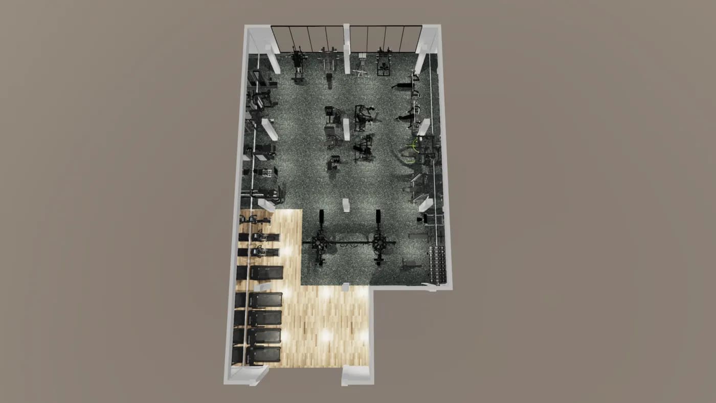 Hotel Misliana gym layout render, view 2 of 4