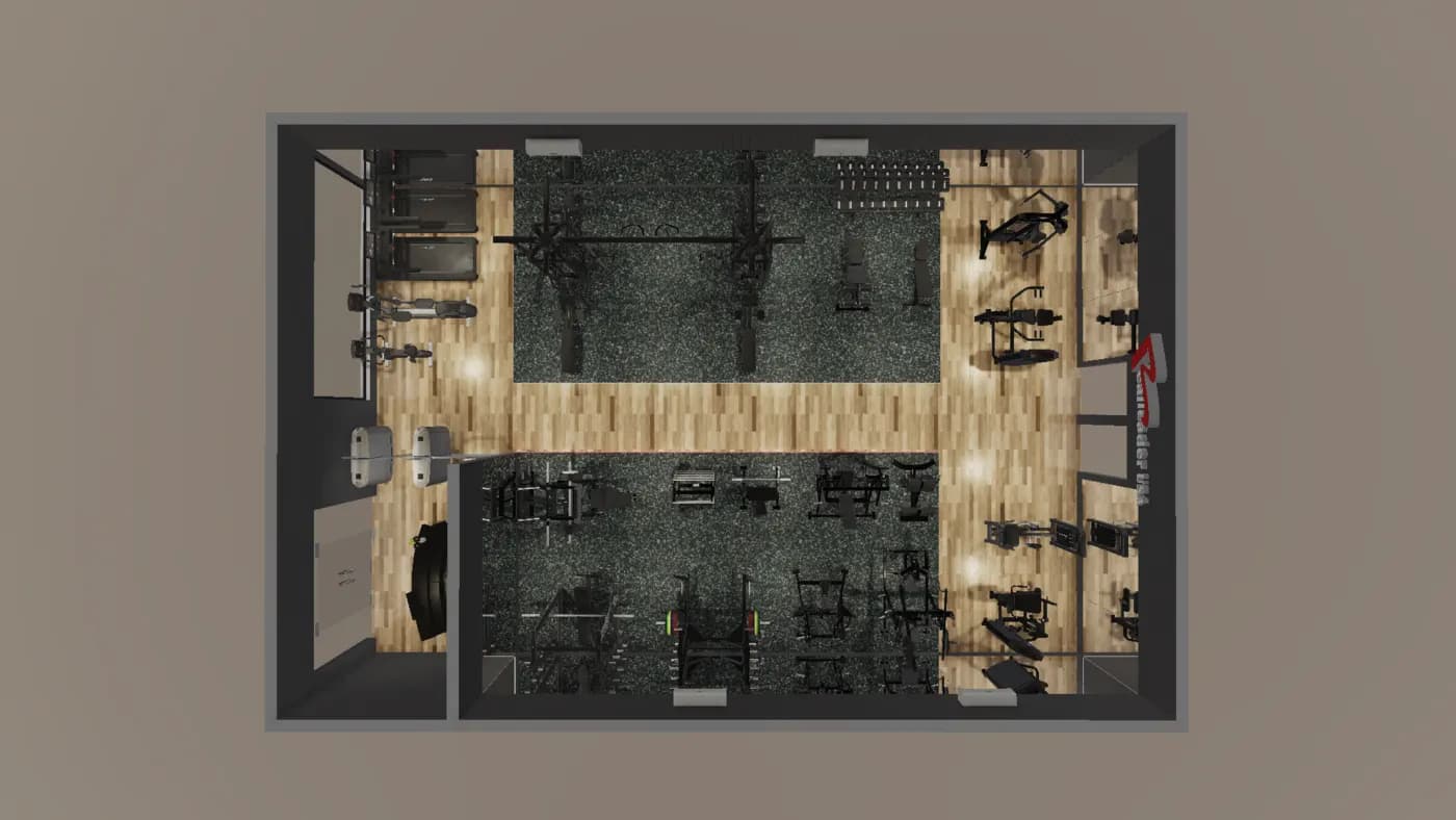 150 m² Package gym layout render, view 1 of 4