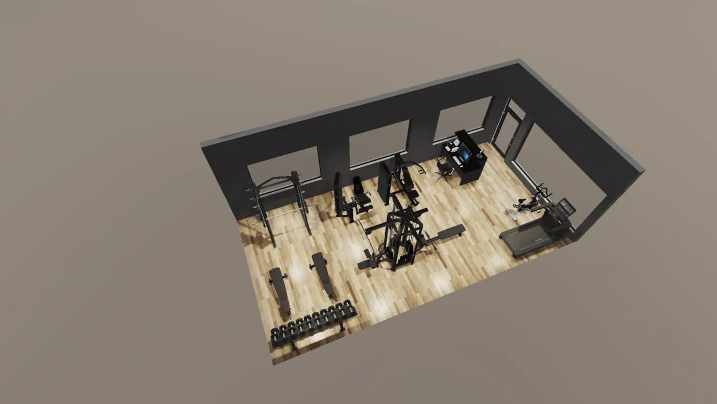 50 m² Package gym layout render, view 1 of 4