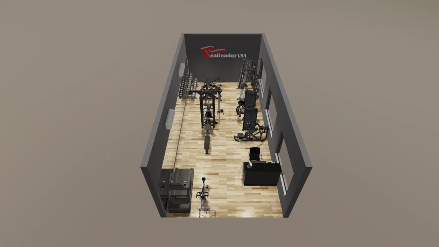 50 m² Package gym layout render, view 4 of 4