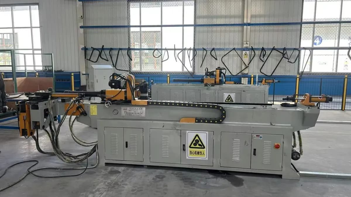 CNC tube bender shaping a machine frame