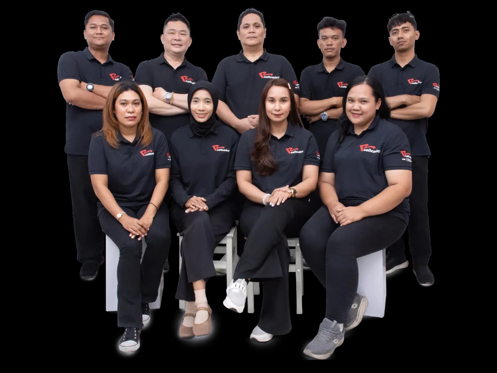 The RealleaderUSA Indonesia team in branded polo shirts